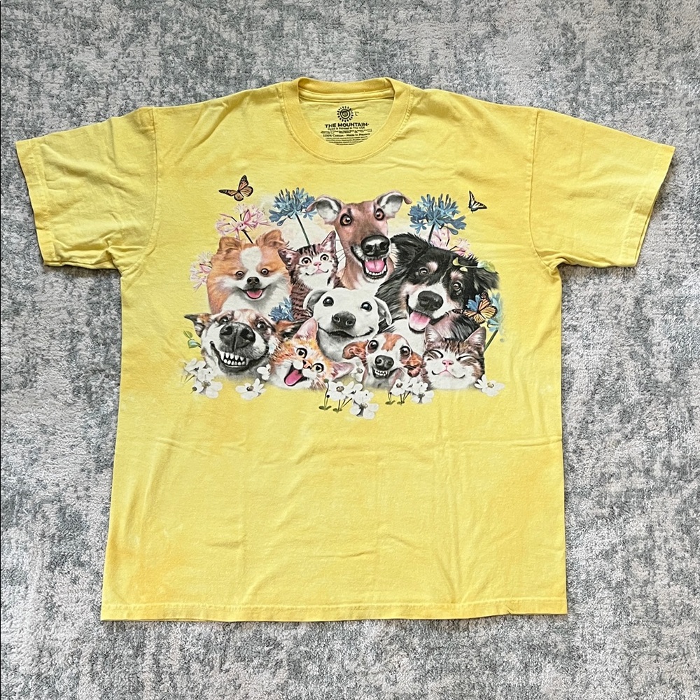 The Mountain Short Sleeve T-Shirt, Happy Cats and Dogs Collage, Size L